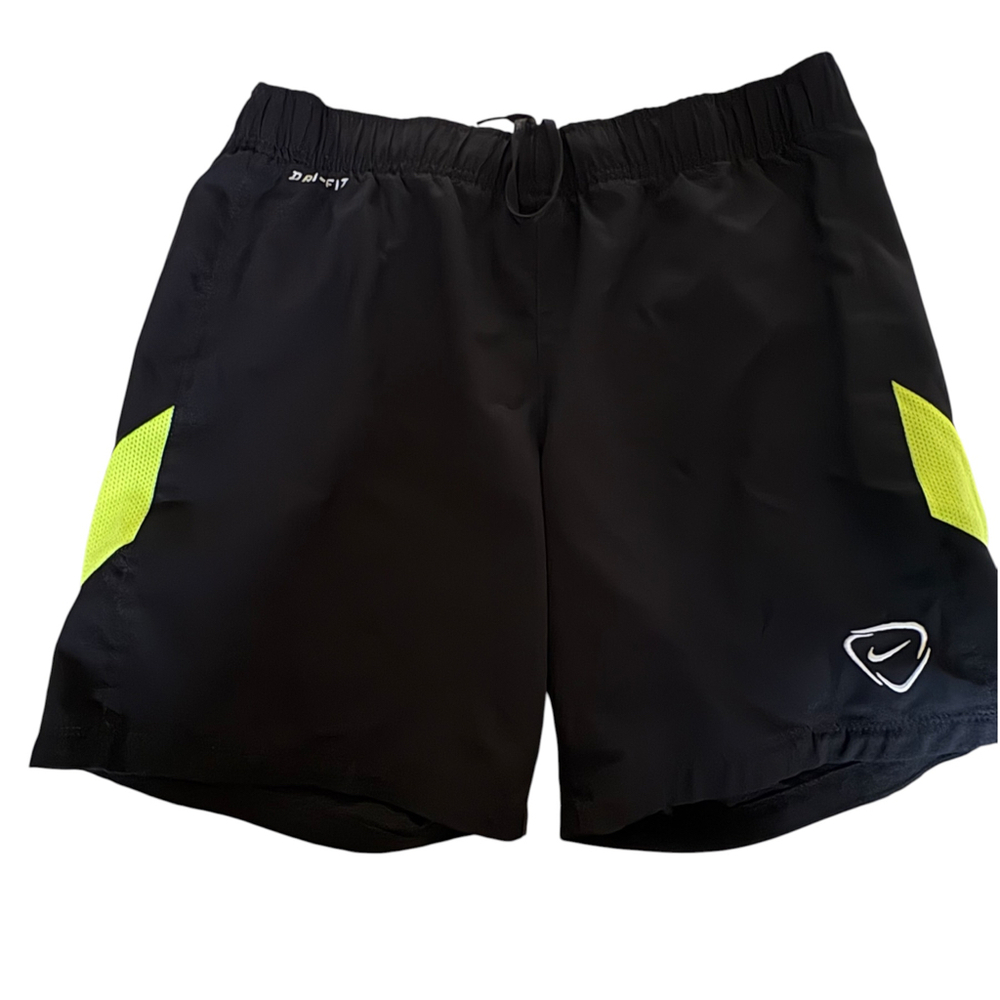 Nike Dri-FIT Black Neon Yellow Mesh Panel Athletic Running Shorts Small